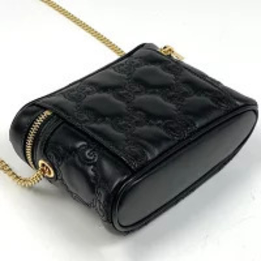 Gucci Vanity Shoulder Black Chain Bag Matelasse Leather Strap GG Black